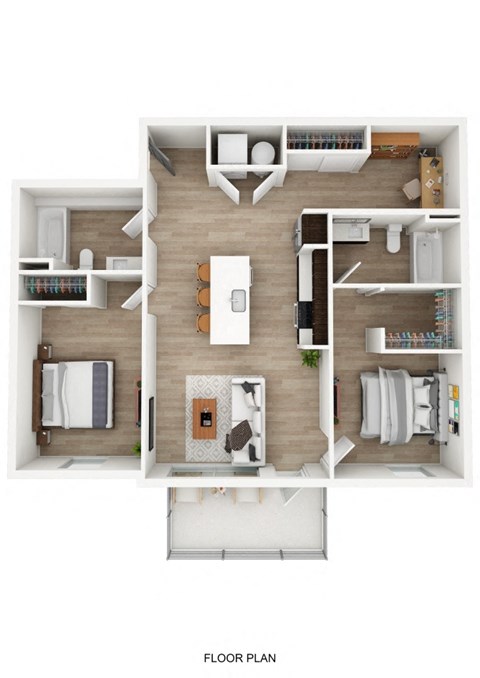 Floor plan for 2 beds, 2 baths, 995 sqft